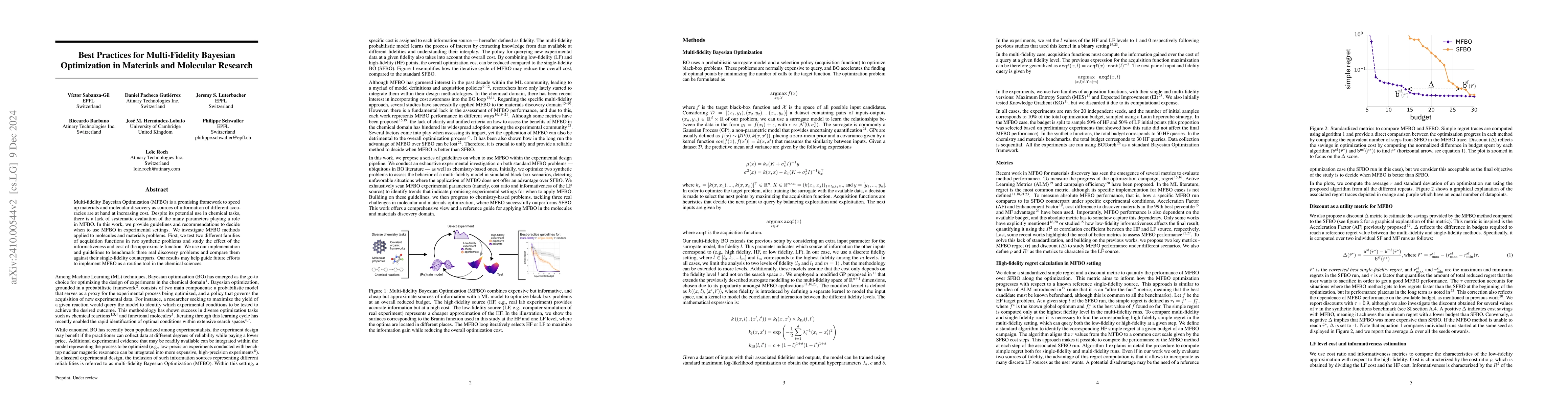Thumbnail for Best Practices for Multi-Fidelity Bayesian Optimization in Materials and
  Molecular Research