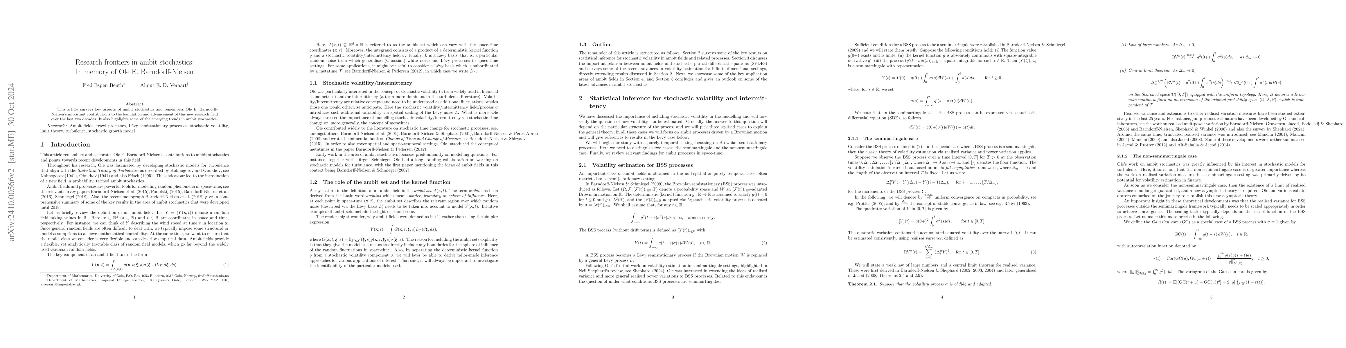 Thumbnail for Research frontiers in ambit stochastics: In memory of Ole E.
  Barndorff-Nielsen