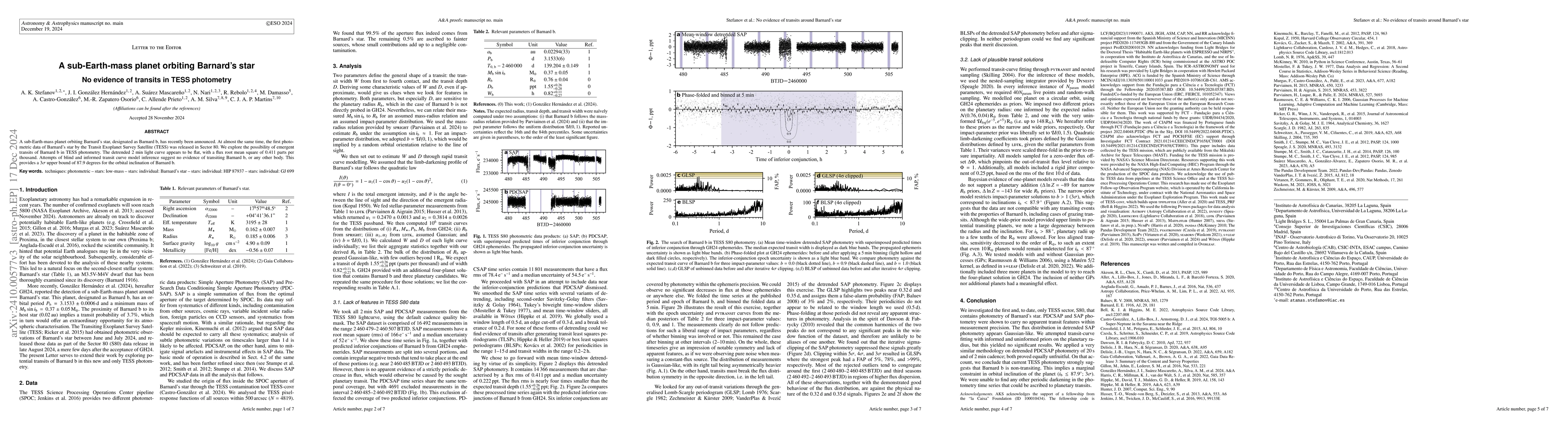 Thumbnail for A sub-Earth-mass planet orbiting Barnard's star: No evidence of transits
  in TESS photometry