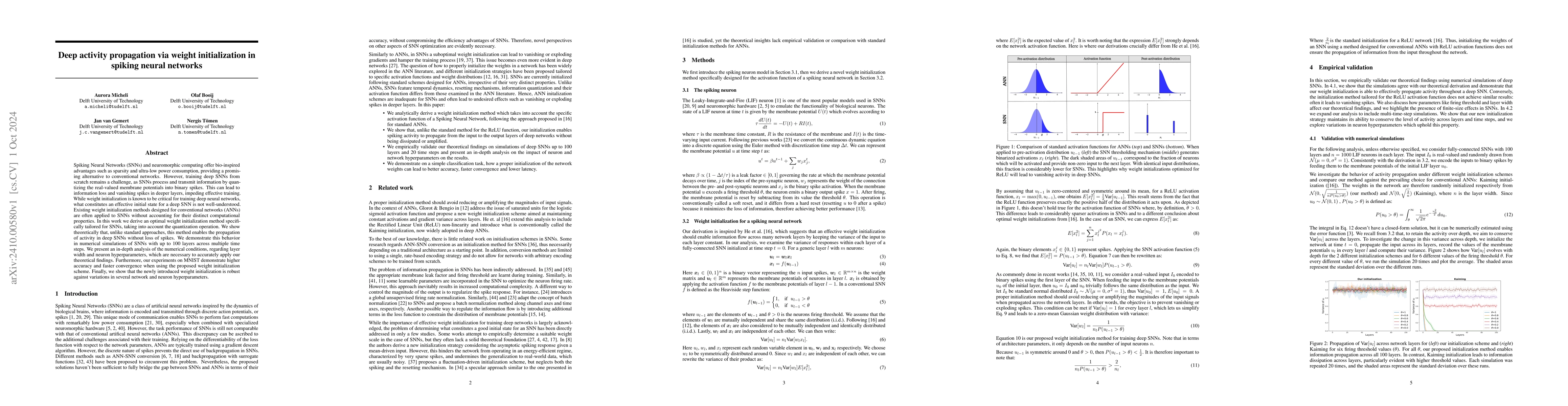 Thumbnail for Deep activity propagation via weight initialization in spiking neural
  networks