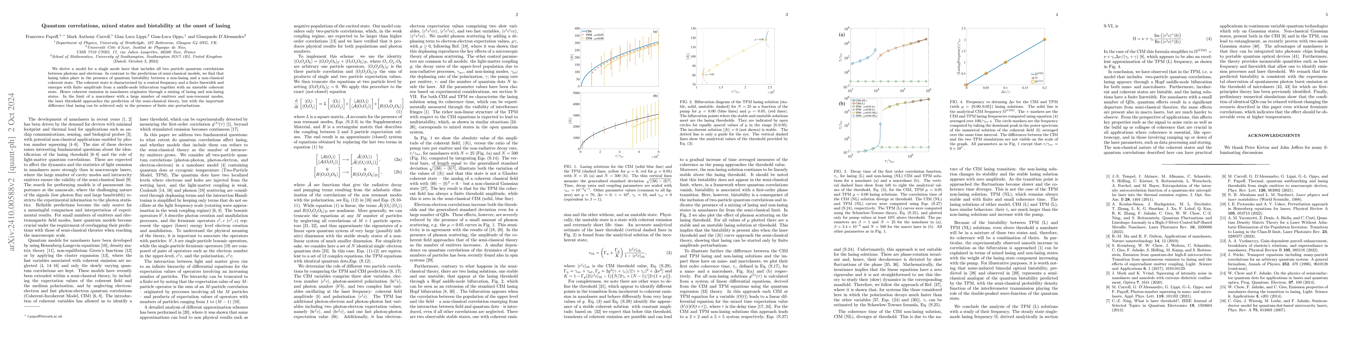 Thumbnail for Quantum correlations, mixed states and bistability at the onset of
  lasing