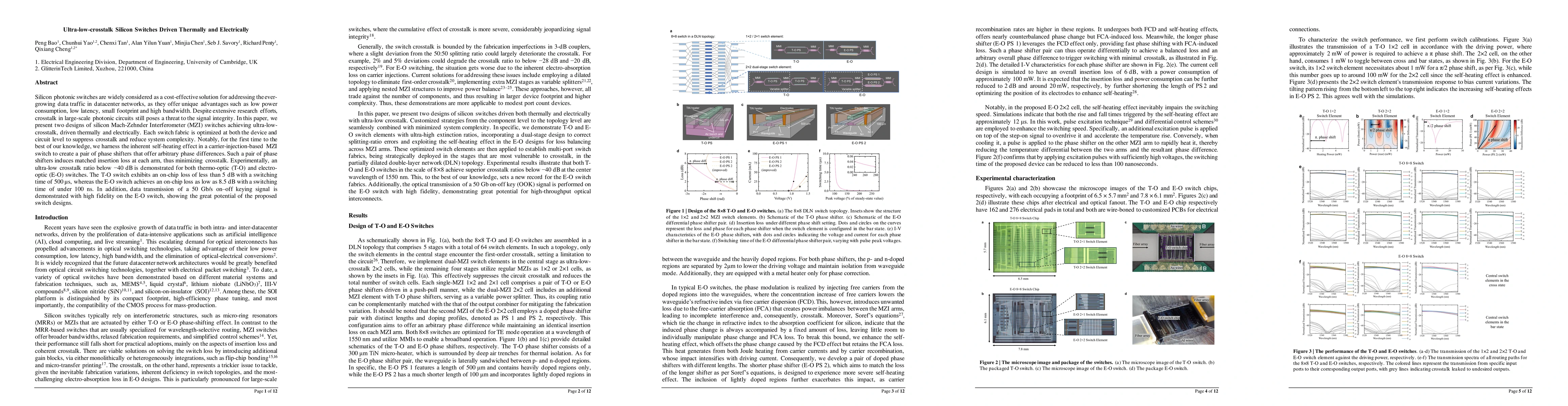 Thumbnail for Ultra-low-crosstalk Silicon Switches Driven Thermally and Electrically