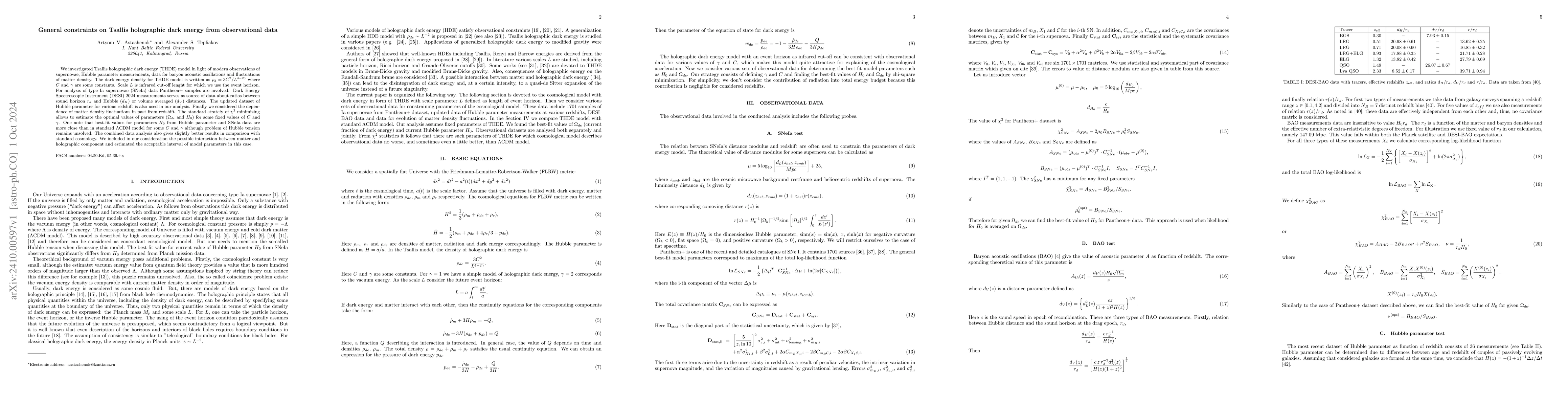 Thumbnail for General constraints on Tsallis holographic dark energy from
  observational data