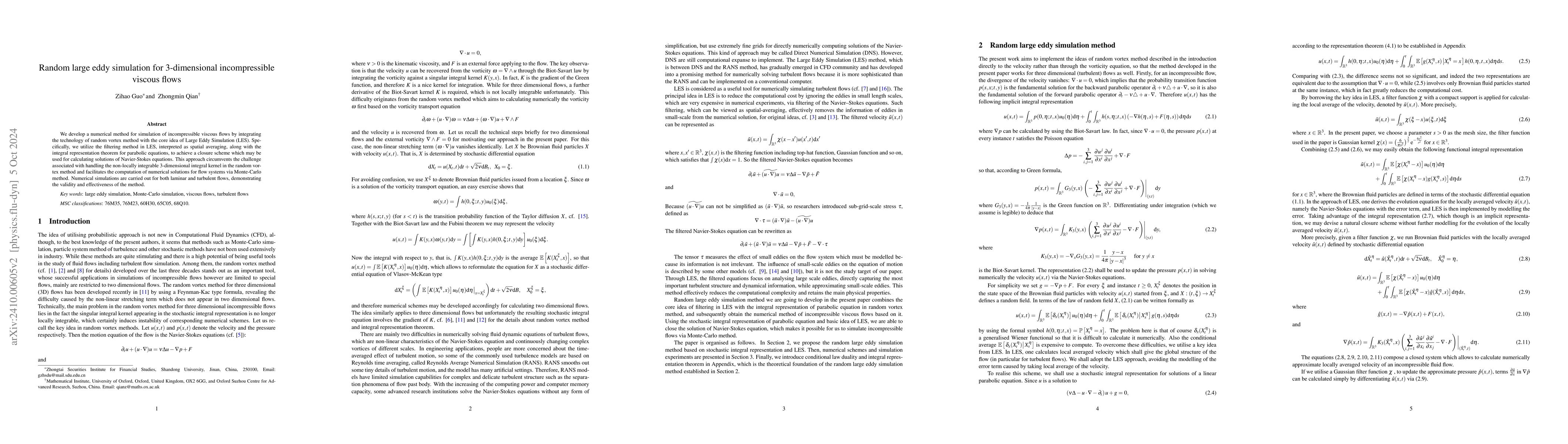 Thumbnail for Random large eddy simulation for 3-dimensional incompressible viscous
  flows