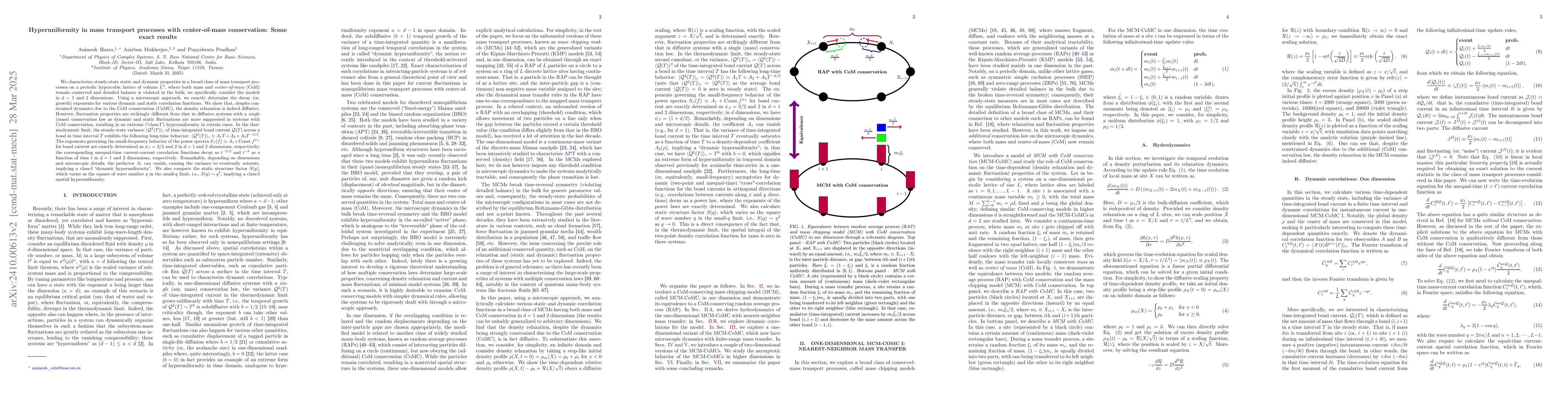Thumbnail for Hyperuniformity in mass transport processes with center-of-mass
  conservation: Some exact results