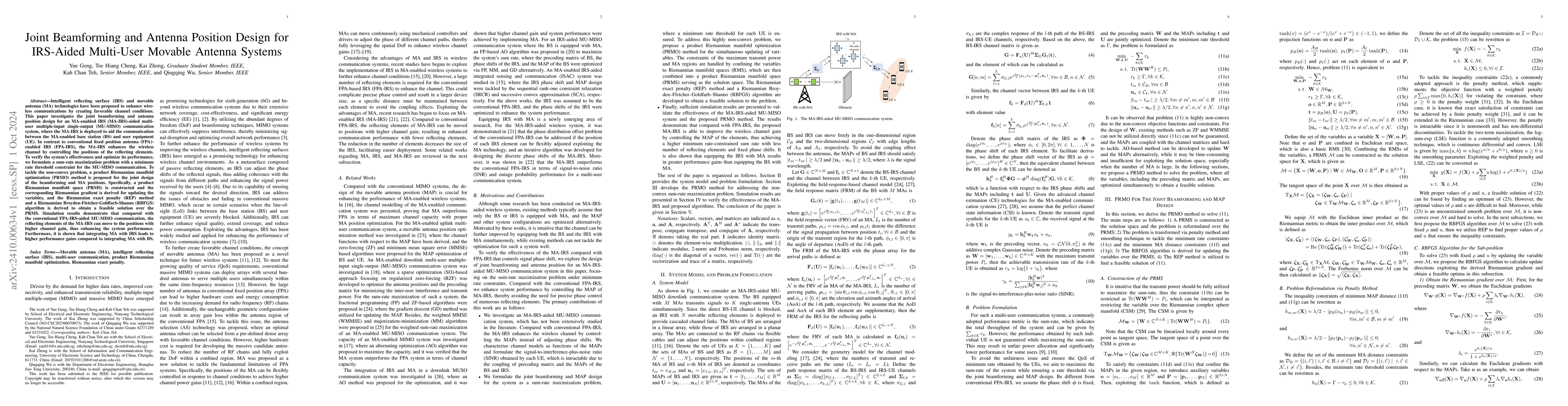 Thumbnail for Joint Beamforming and Antenna Position Design for IRS-Aided Multi-User
  Movable Antenna Systems