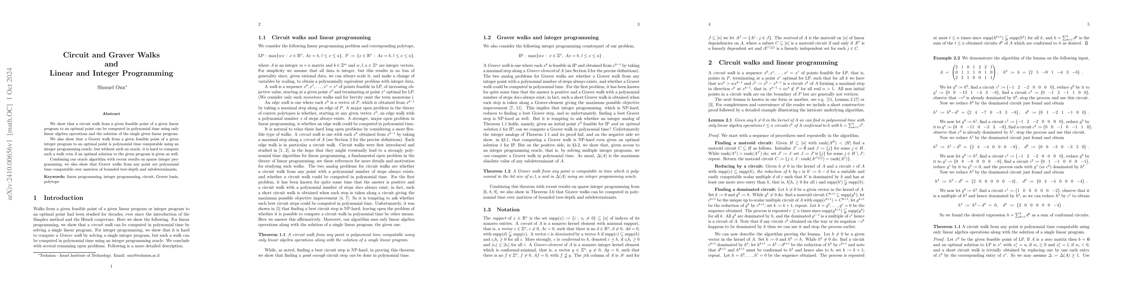 Thumbnail for Circuit and Graver Walks and Linear and Integer Programming
