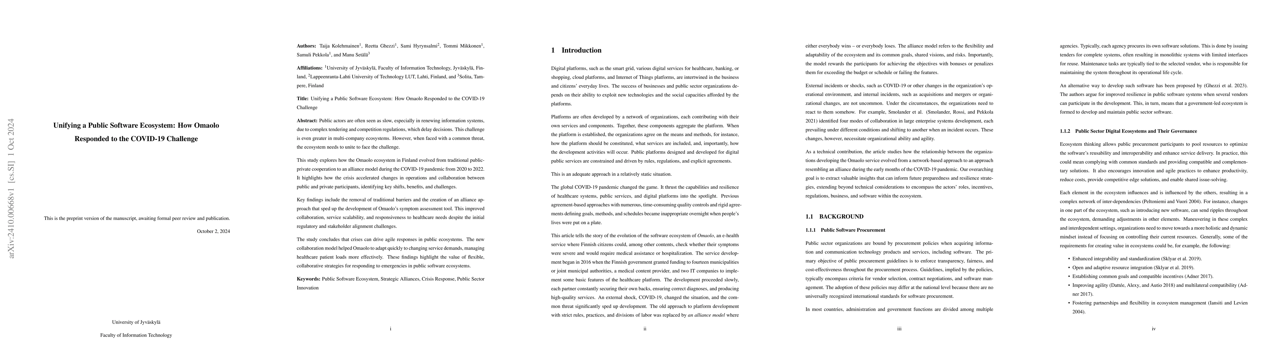 Thumbnail for Unifying a Public Software Ecosystem: How Omaolo Responded to the
  COVID-19 Challenge