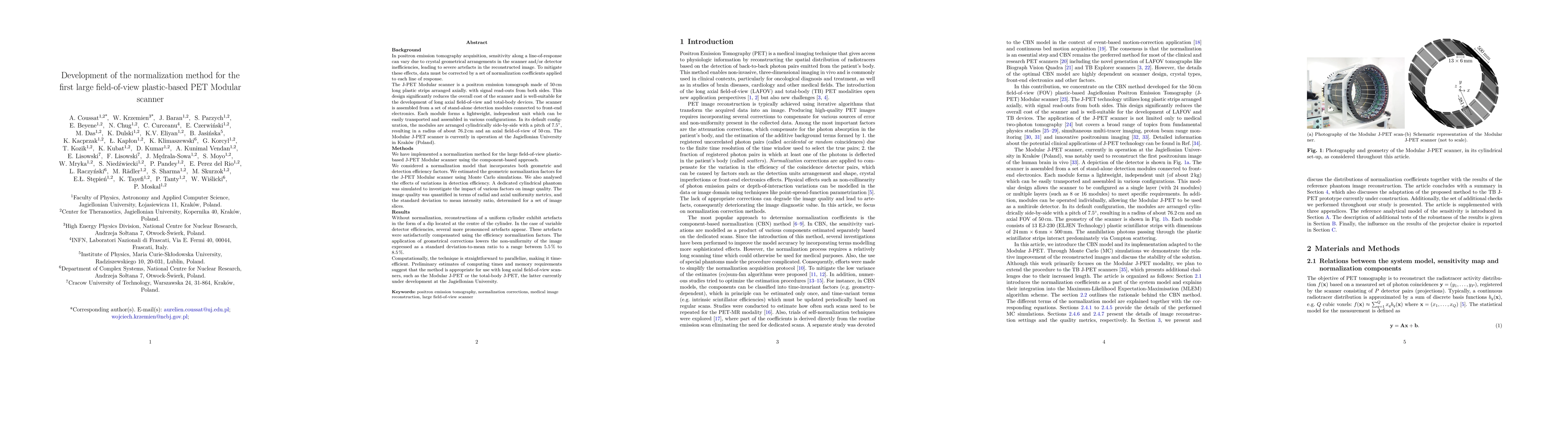 Thumbnail for Development of the normalization method for the first large
  field-of-view plastic-based PET Modular scanner