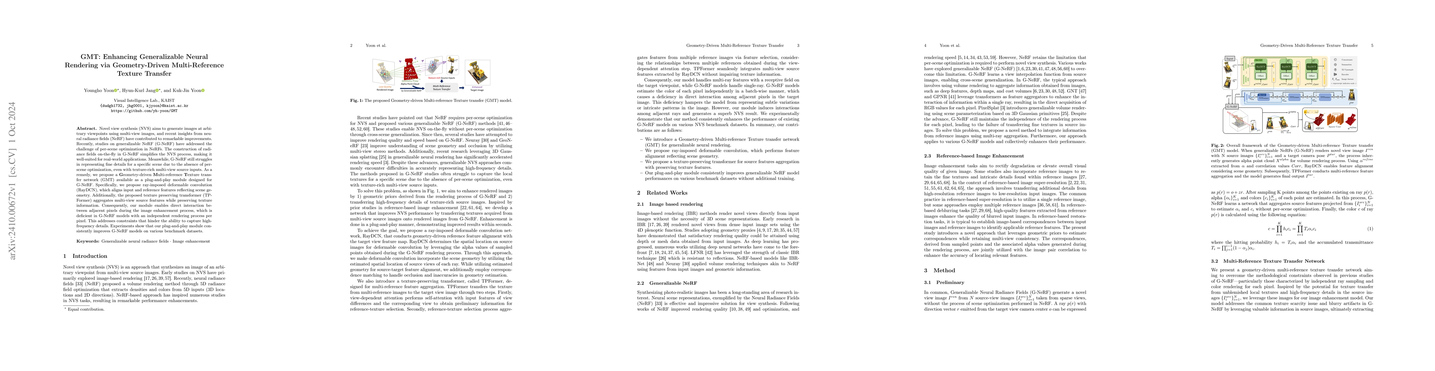 Thumbnail for GMT: Enhancing Generalizable Neural Rendering via Geometry-Driven
  Multi-Reference Texture Transfer
