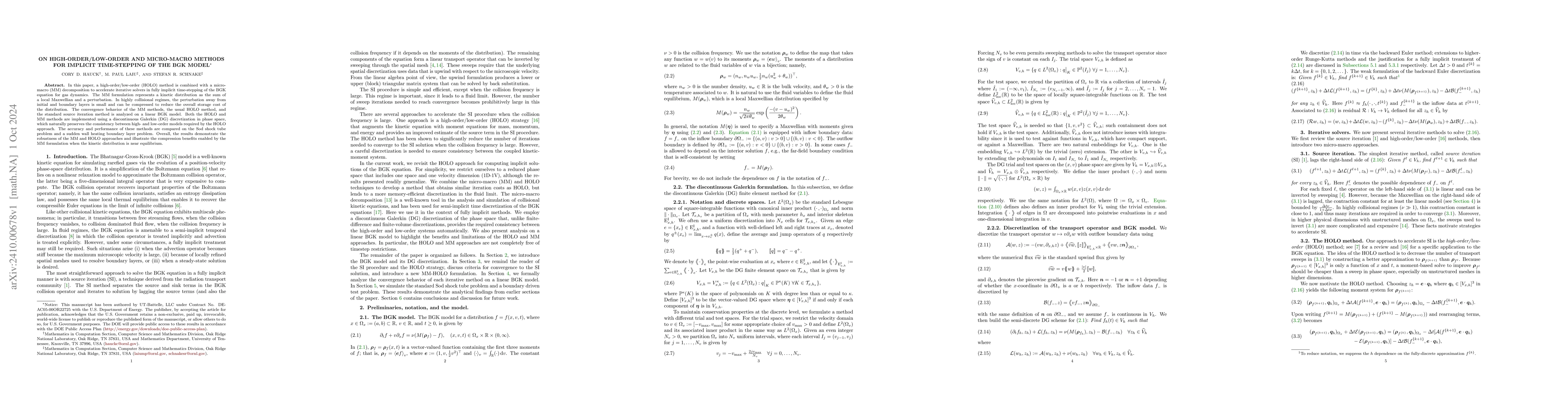 Thumbnail for On high-order/low-order and micro-macro methods for implicit
  time-stepping of the BGK model