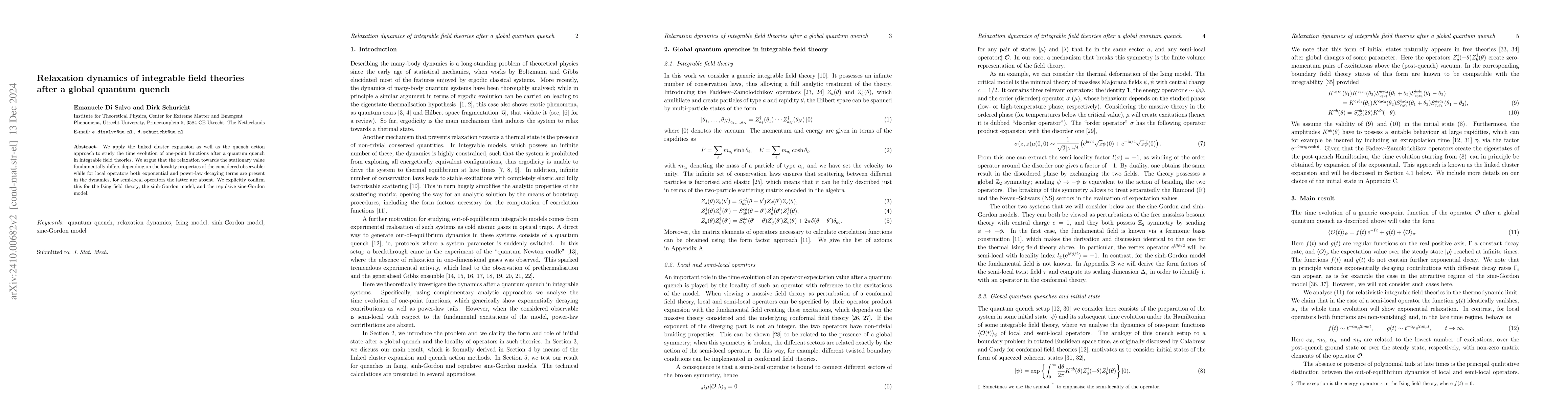 Thumbnail for Relaxation dynamics of integrable field theories after a global quantum
  quench