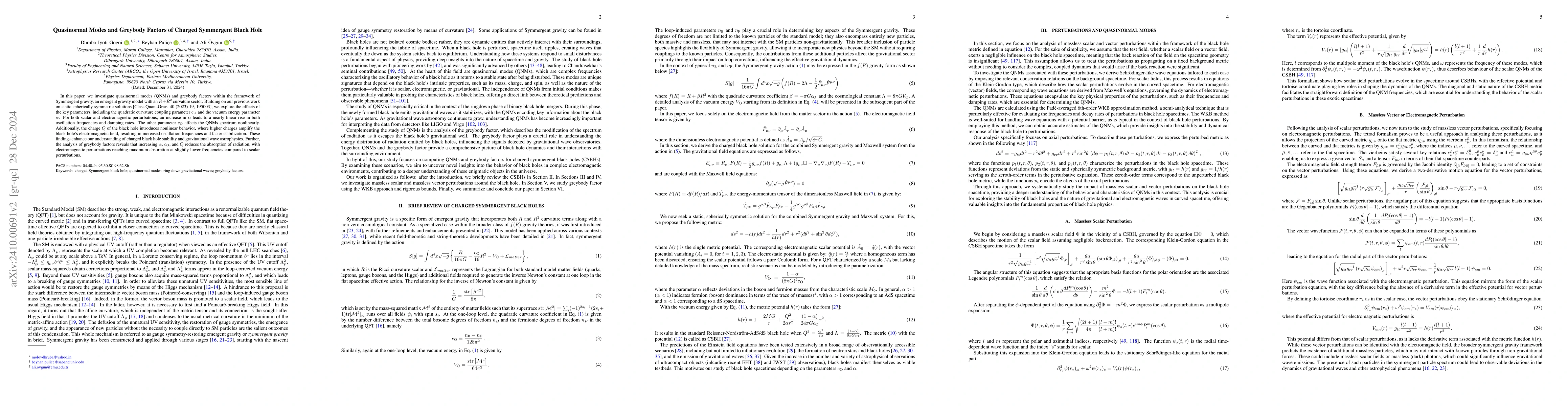 Thumbnail for Quasinormal Modes and Greybody Factors of Charged Symmergent Black Hole
