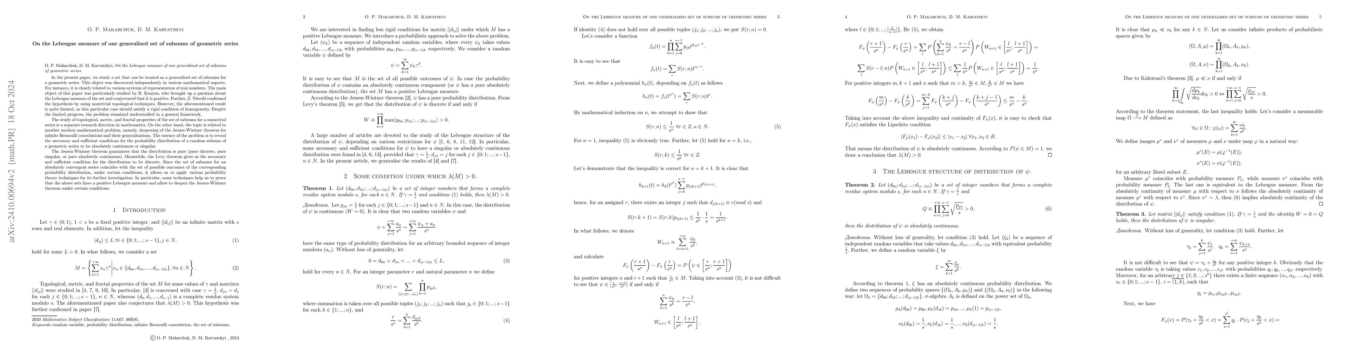 Thumbnail for On the Lebesgue measure of one generalised set of subsums of geometric
  series