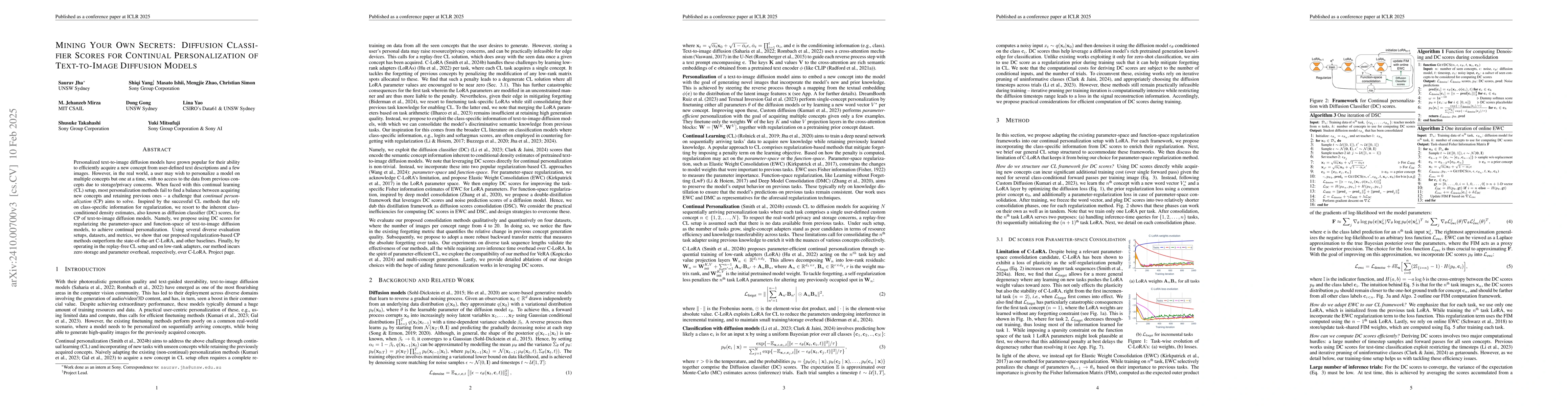 Thumbnail for Mining Your Own Secrets: Diffusion Classifier Scores for Continual
  Personalization of Text-to-Image Diffusion Models