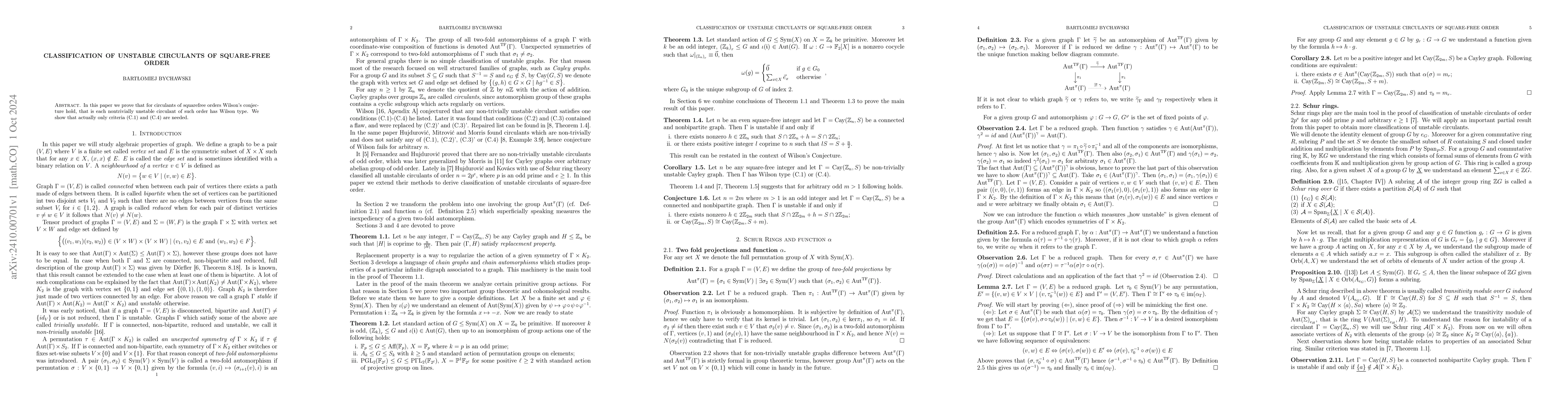 Thumbnail for Classification of unstable circulants of square-free order