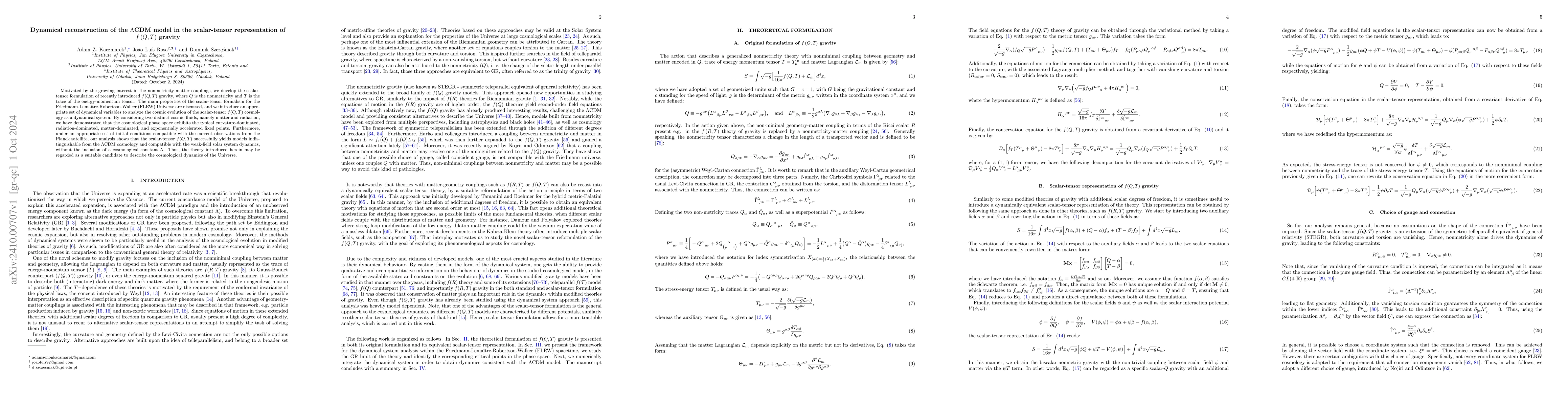 Thumbnail for Dynamical reconstruction of the $Λ$CDM model in the scalar-tensor
  representation of $f\left(Q,T\right)$ gravity