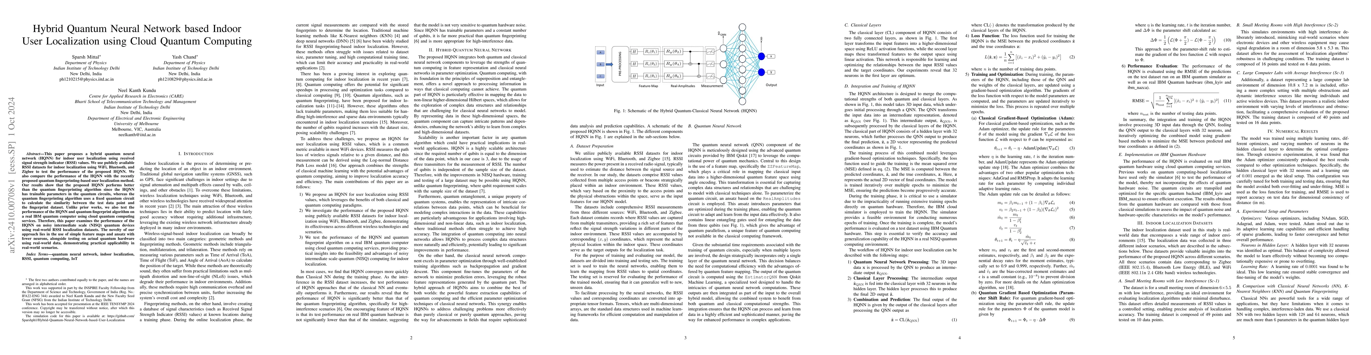 Thumbnail for Hybrid Quantum Neural Network based Indoor User Localization using Cloud
  Quantum Computing