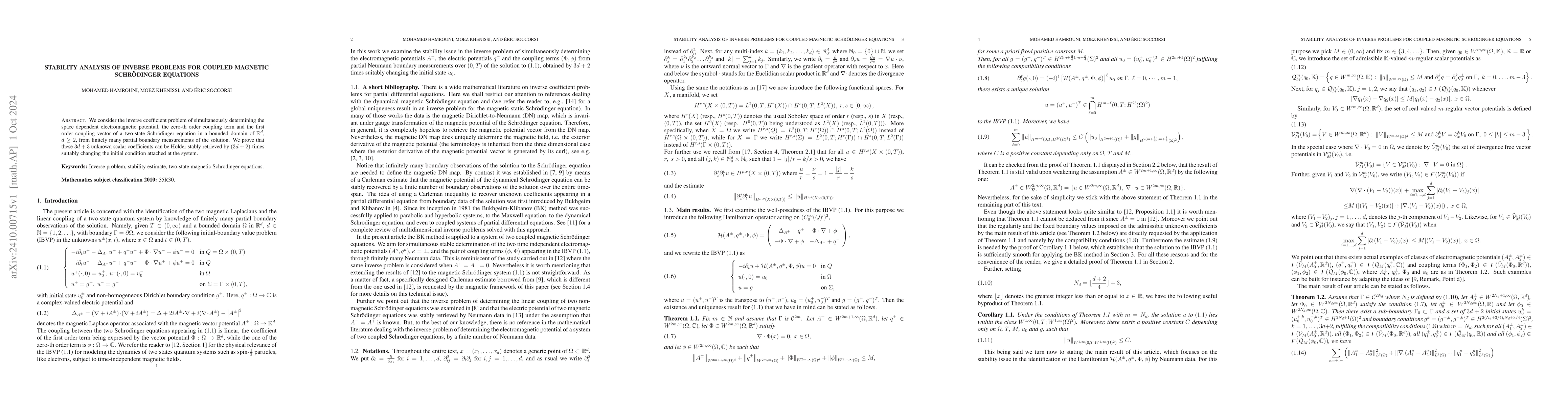 Thumbnail for Stability analysis of inverse problems for coupled magnetic
  Schrödinger equations