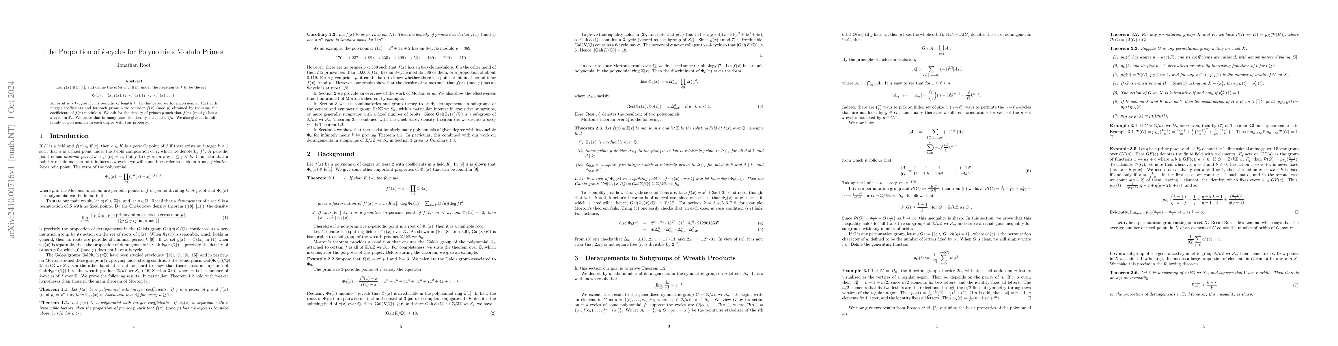 Thumbnail for The proportion of $k$-cycles for polynomials modulo primes