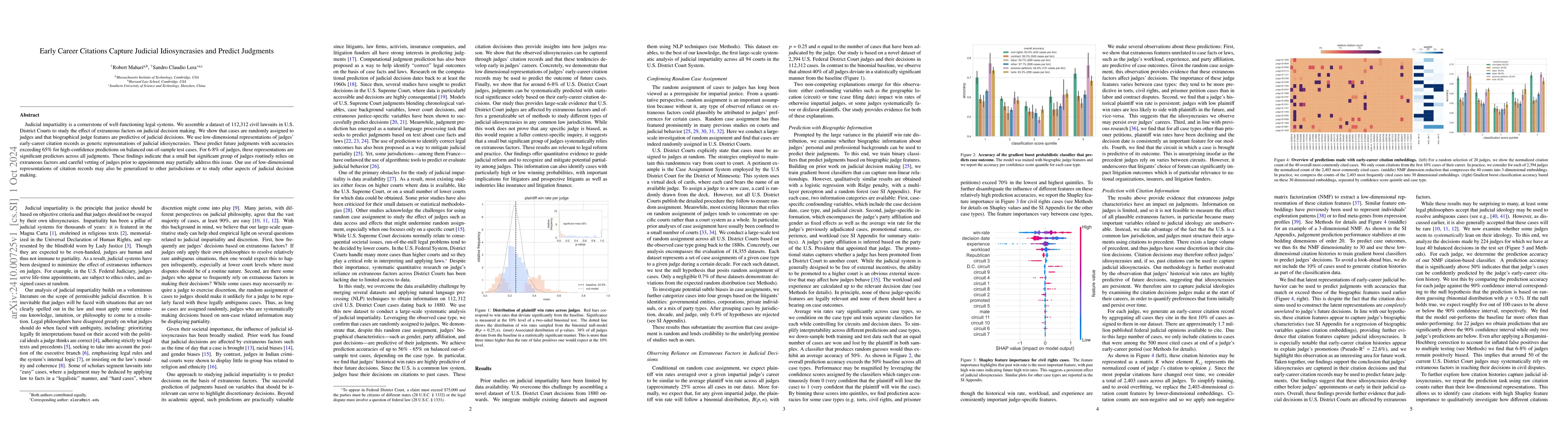 Thumbnail for Early Career Citations Capture Judicial Idiosyncrasies and Predict
  Judgments