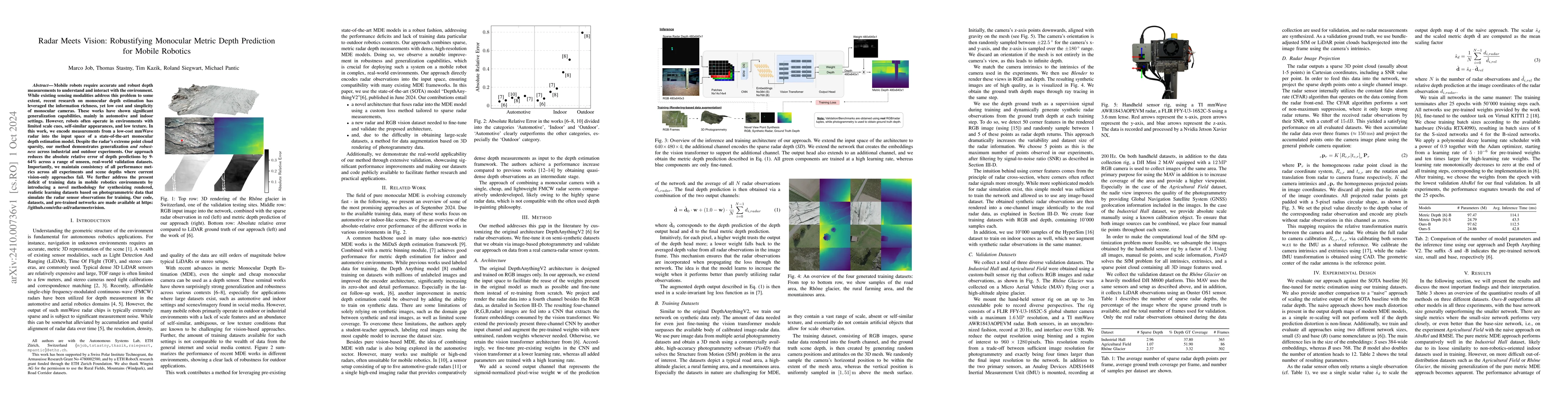 Thumbnail for Radar Meets Vision: Robustifying Monocular Metric Depth Prediction for
  Mobile Robotics
