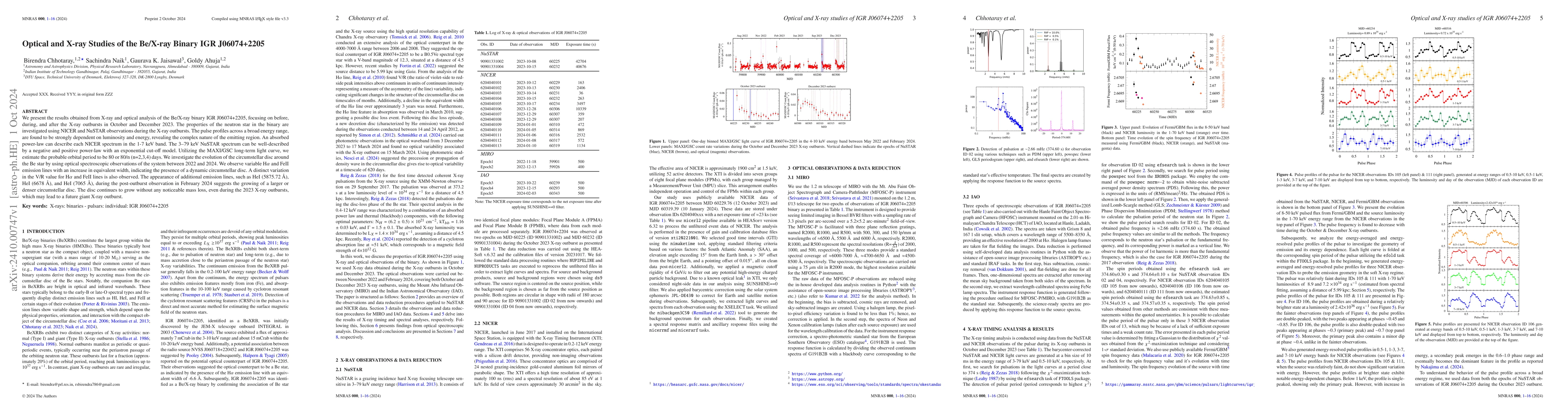 Thumbnail for Optical and X-ray Studies of the Be/X-ray Binary IGR J06074+2205