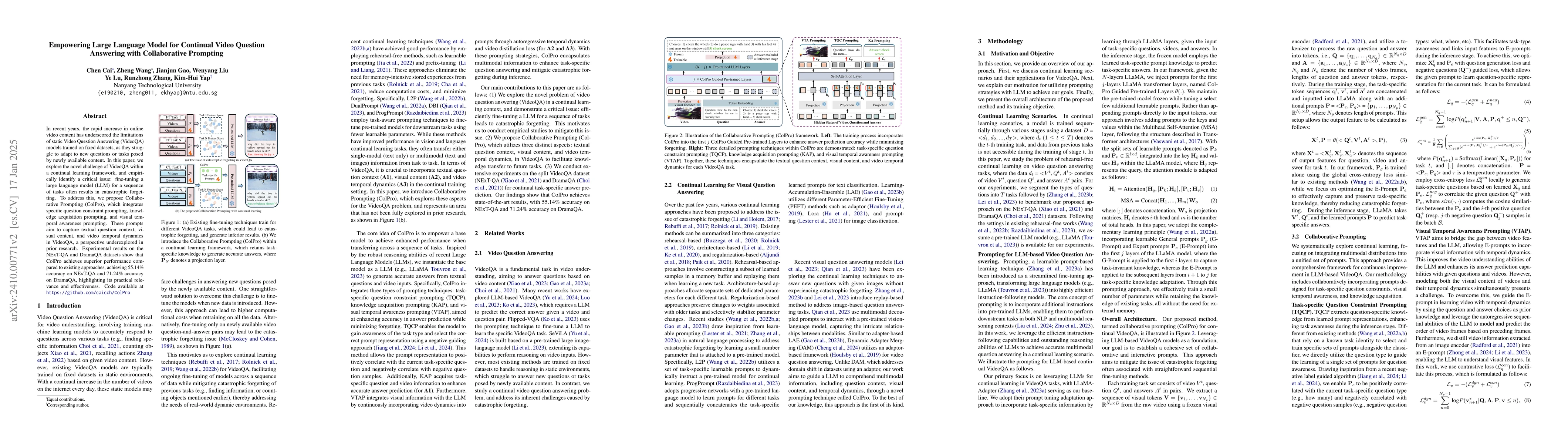 Thumbnail for Empowering Large Language Model for Continual Video Question Answering
  with Collaborative Prompting
