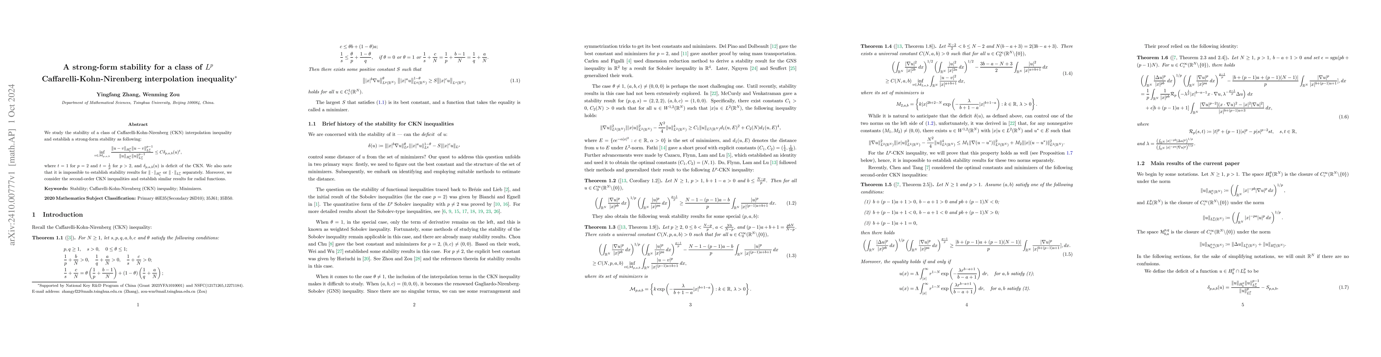 Thumbnail for A strong-form stability for a class of $L^p$ Caffarelli-Kohn-Nirenberg
  interpolation inequality