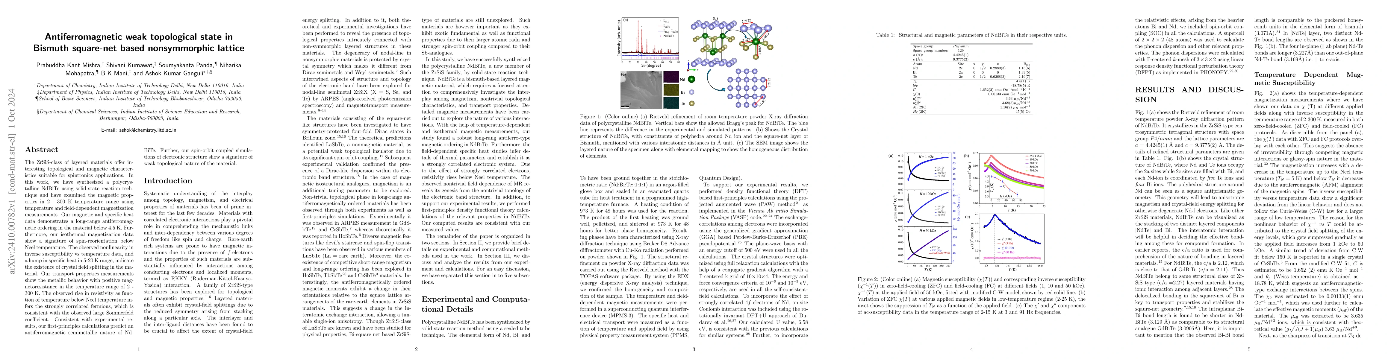 Thumbnail for Antiferromagnetic weak topological state in Bismuth square-net based
  nonsymmorphic lattice