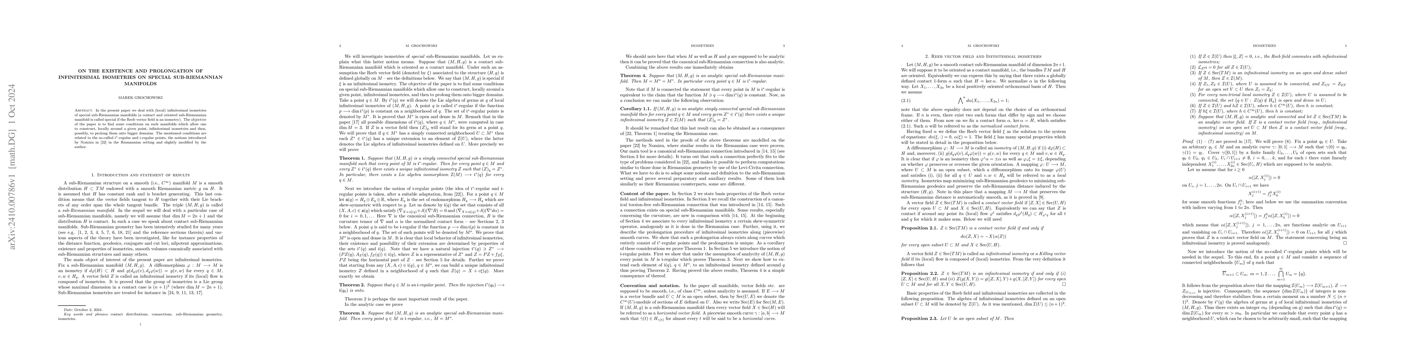 Thumbnail for On the existence and prolongation of infinitesimal isometries on special
  sub-Riemannian manifolds