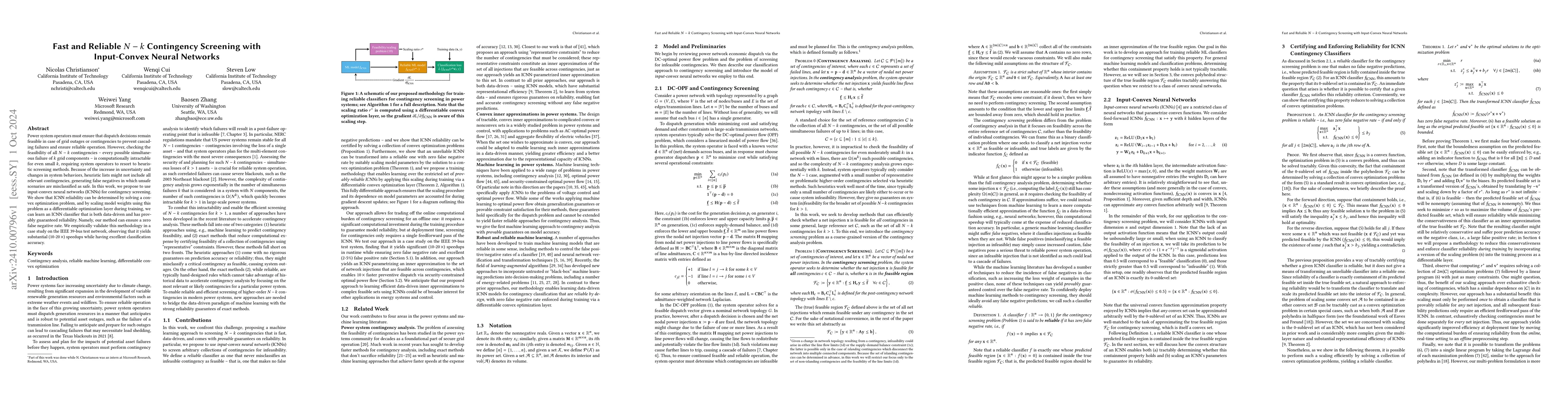 Thumbnail for Fast and Reliable $N-k$ Contingency Screening with Input-Convex Neural
  Networks