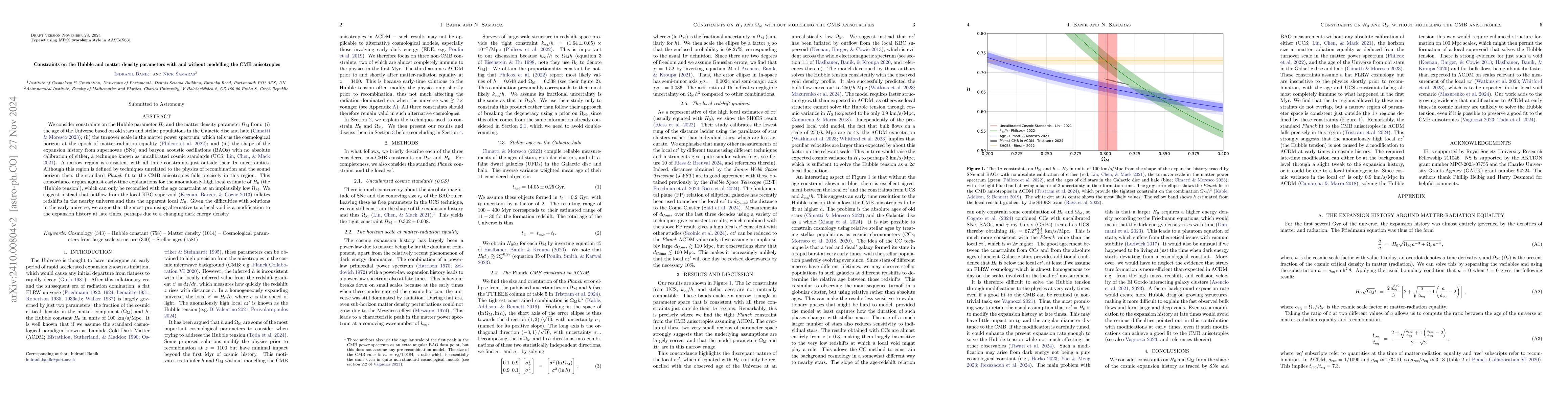 Thumbnail for Constraints on the Hubble and matter density parameters with and without
  modelling the CMB anisotropies