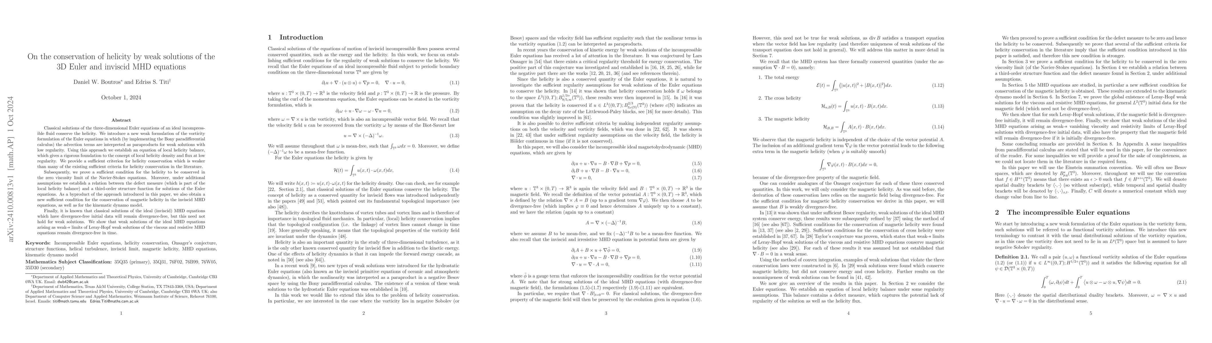 Thumbnail for On the conservation of helicity by weak solutions of the 3D Euler and
  inviscid MHD equations