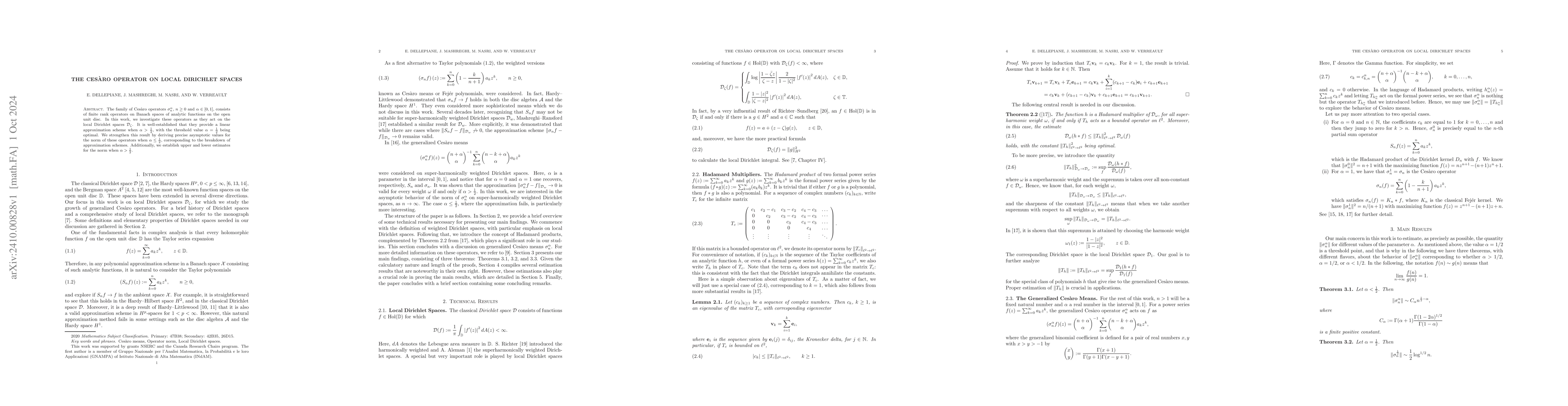 Thumbnail for The Cesàro operator on local Dirichlet spaces