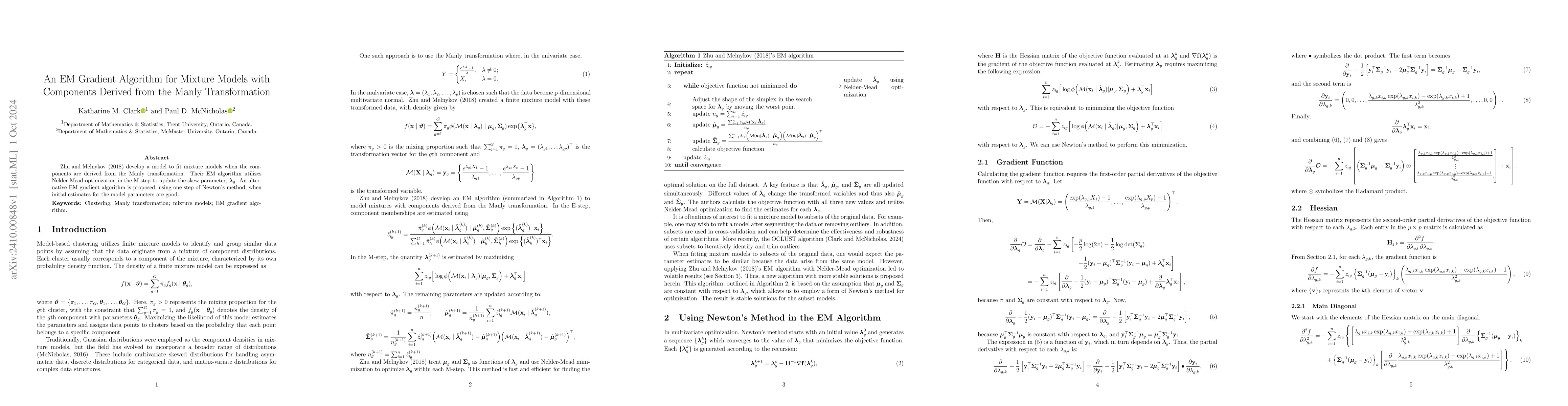Thumbnail for An EM Gradient Algorithm for Mixture Models with Components Derived from
  the Manly Transformation