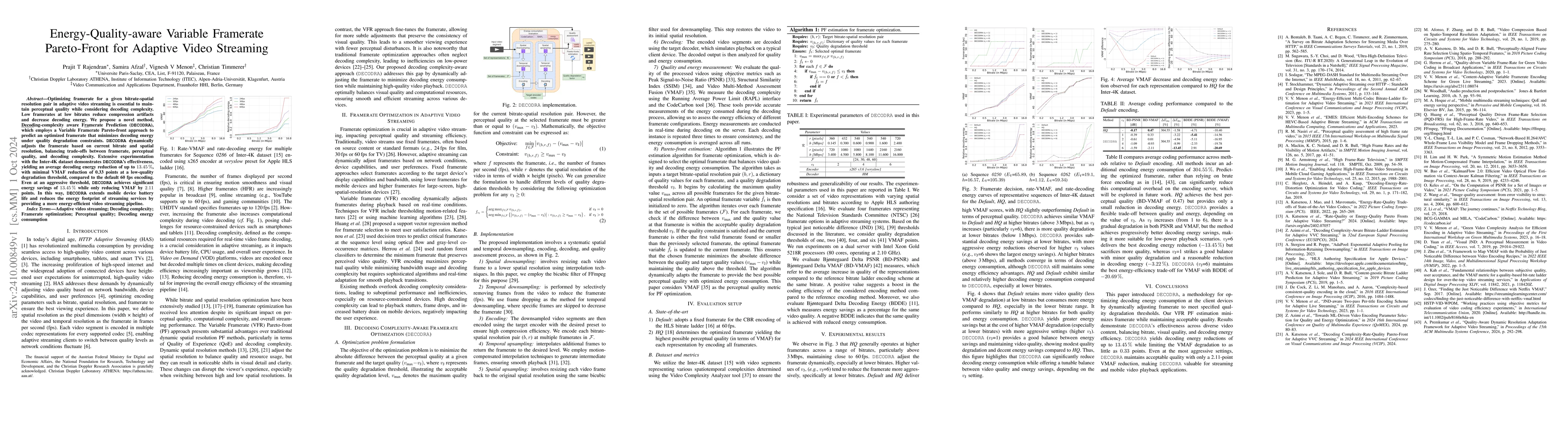 Thumbnail for Energy-Quality-aware Variable Framerate Pareto-Front for Adaptive Video
  Streaming