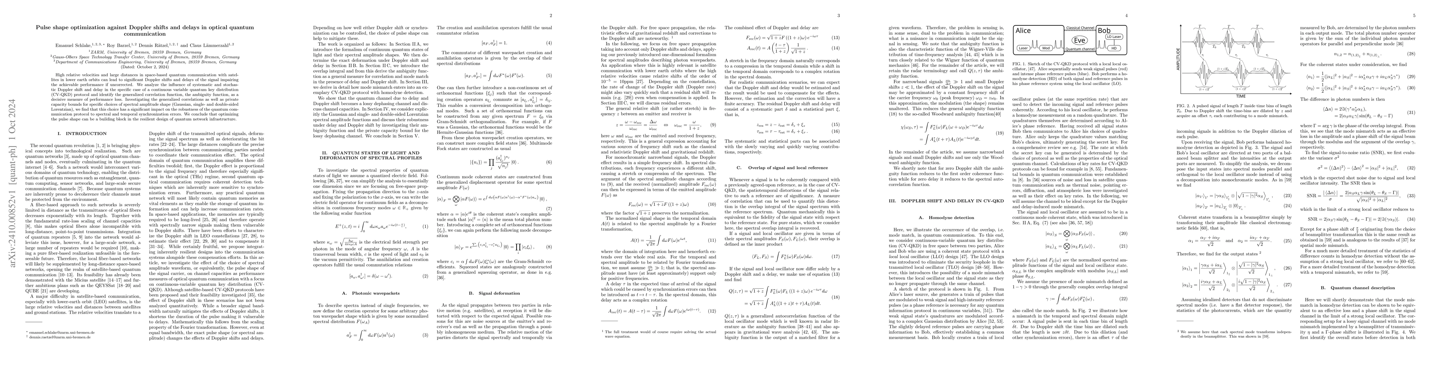 Thumbnail for Pulse shape optimization against Doppler shifts and delays in optical
  quantum communication