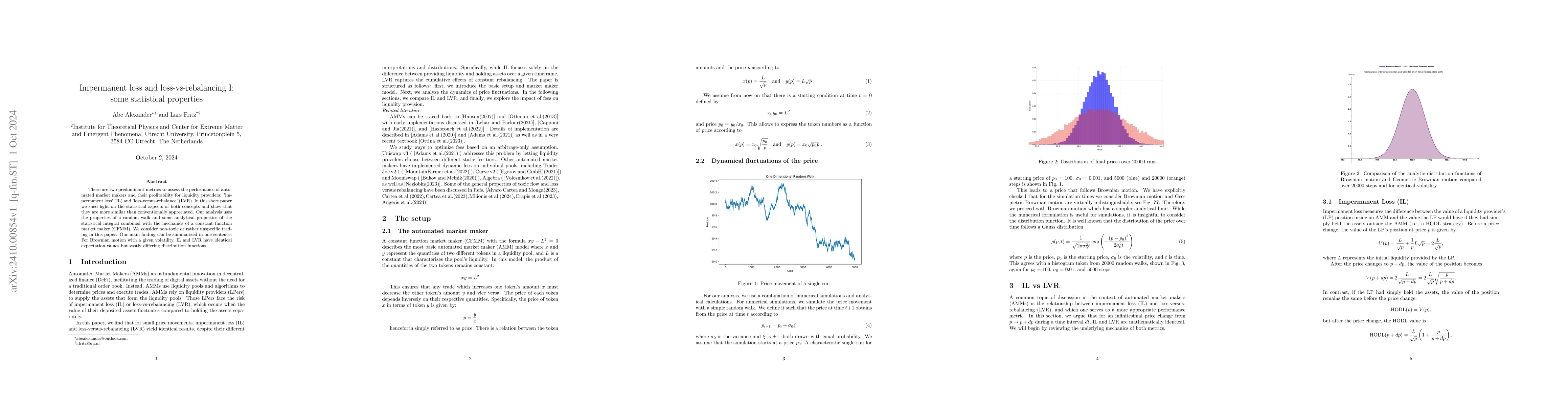 Thumbnail for Impermanent loss and loss-vs-rebalancing I: some statistical properties