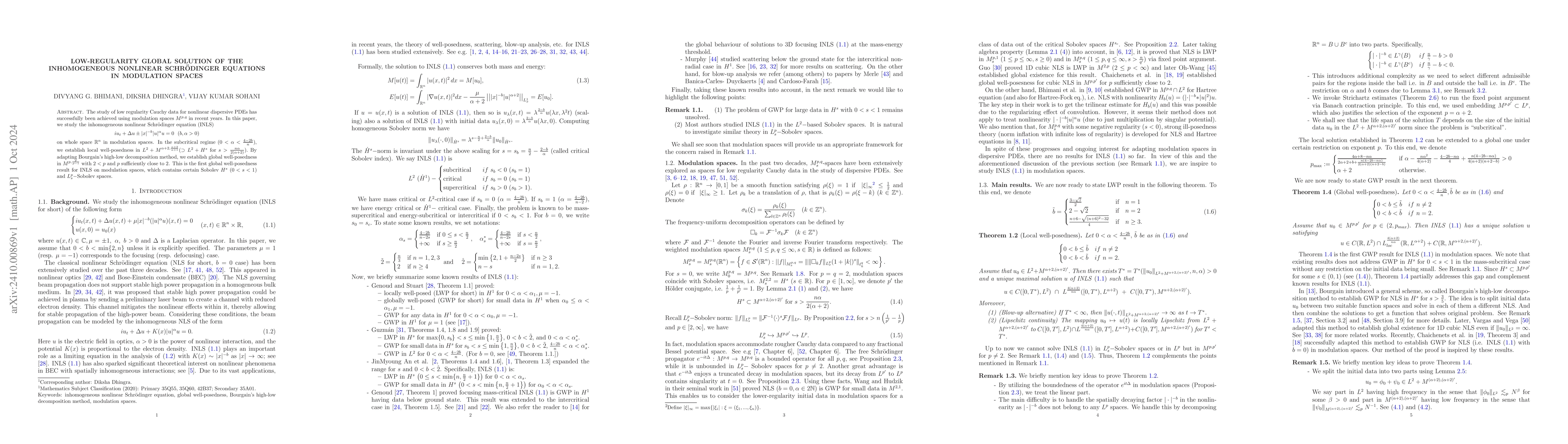 Thumbnail for Low-regularity global solution of the inhomogeneous nonlinear
  Schrödinger equations in modulation spaces