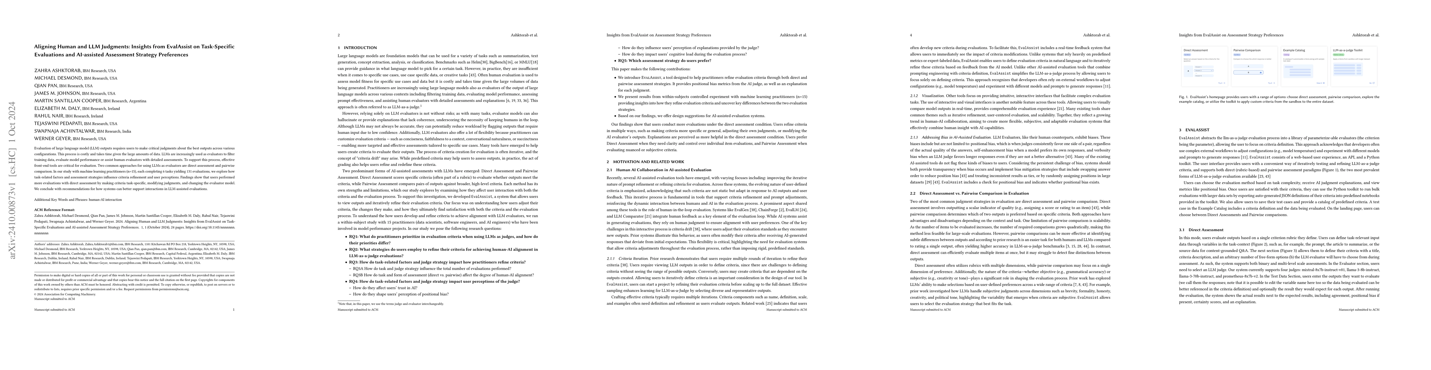 Thumbnail for Aligning Human and LLM Judgments: Insights from EvalAssist on
  Task-Specific Evaluations and AI-assisted Assessment Strategy Preferences