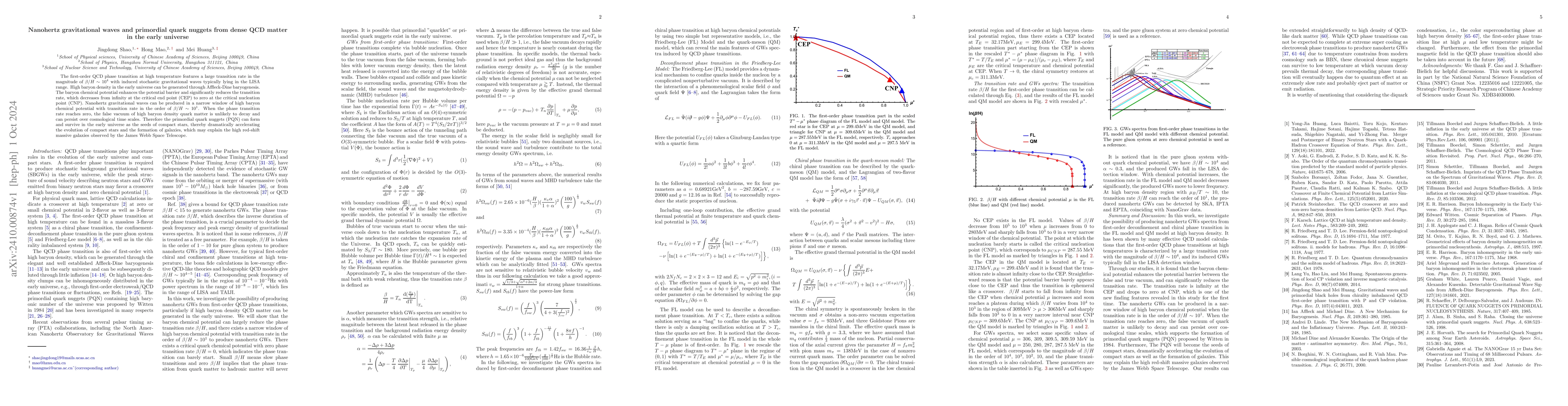 Thumbnail for Nanohertz gravitational waves and primordial quark nuggets from dense
  QCD matter in the early universe
