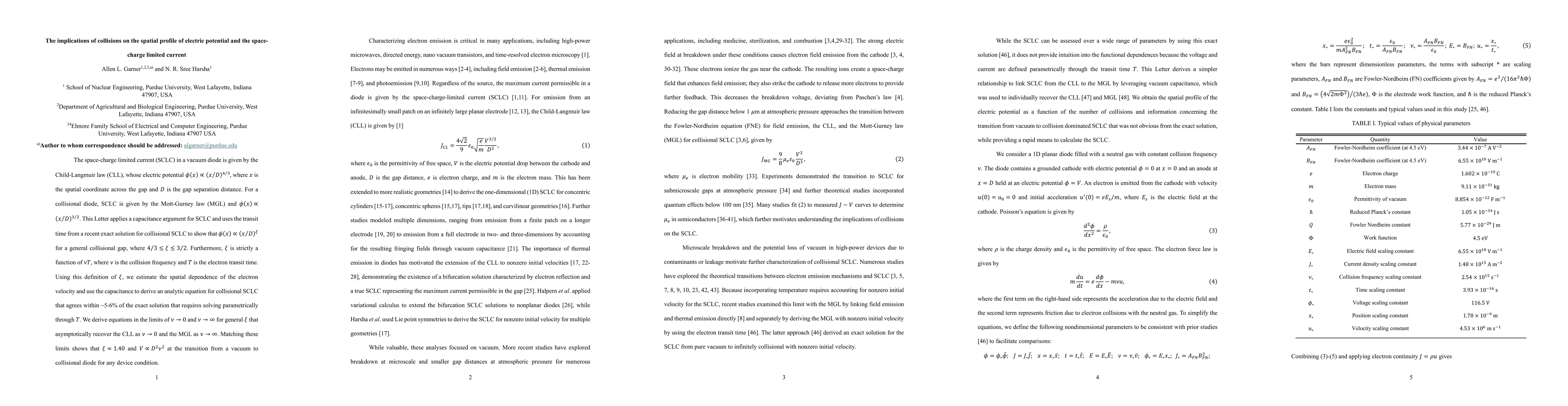 Thumbnail for The implications of collisions on the spatial profile of electric
  potential and the space-charge limited current