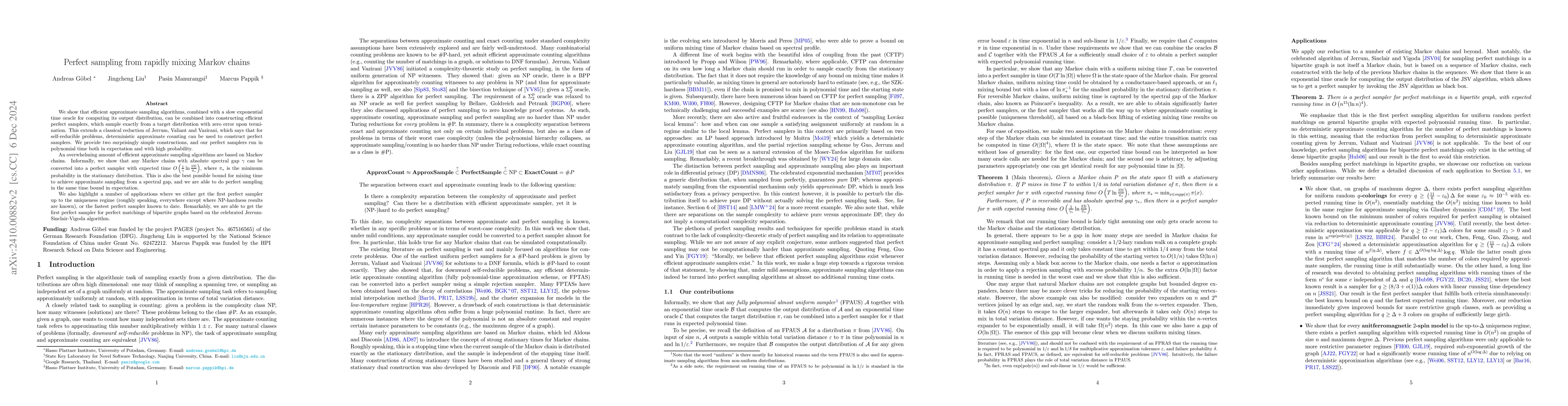 Thumbnail for Perfect sampling from rapidly mixing Markov chains