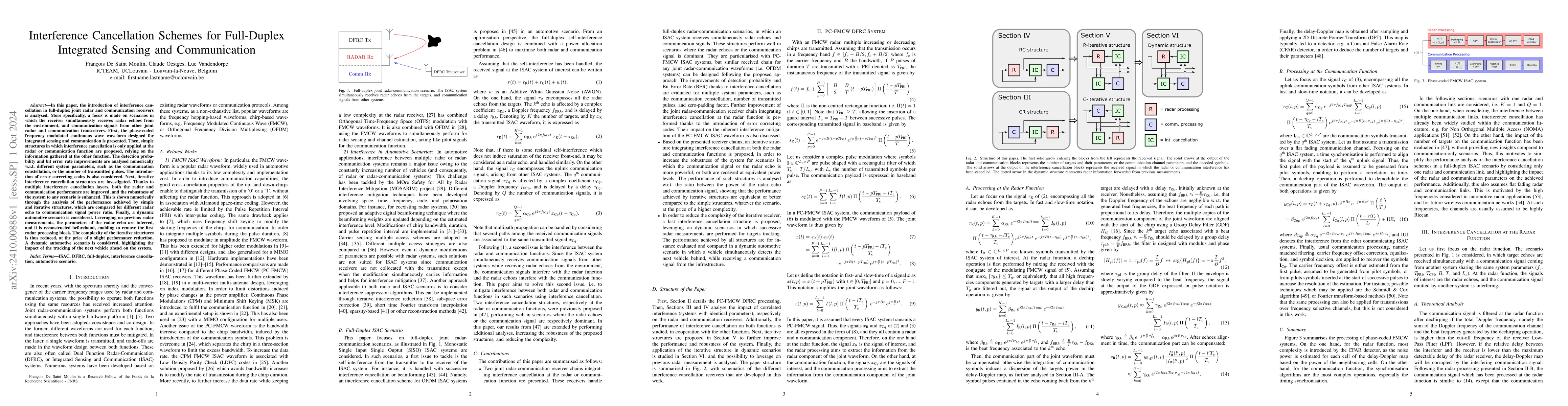 Thumbnail for Interference Cancellation Schemes for Full-Duplex Integrated Sensing and
  Communication