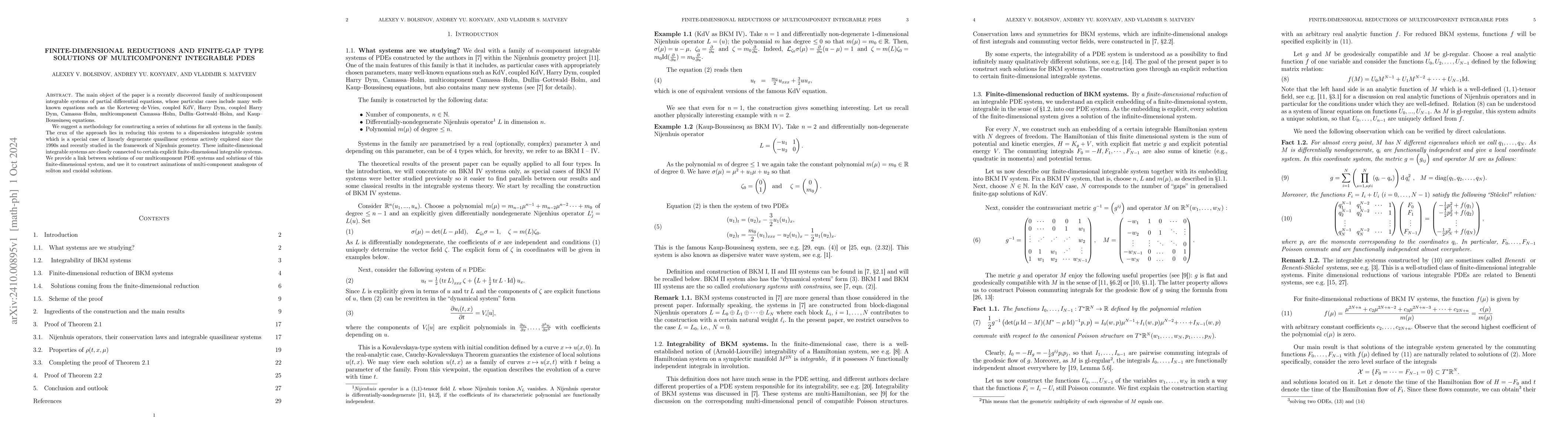 Thumbnail for Finite-dimensional reductions and finite-gap type solutions of
  multicomponent integrable PDEs