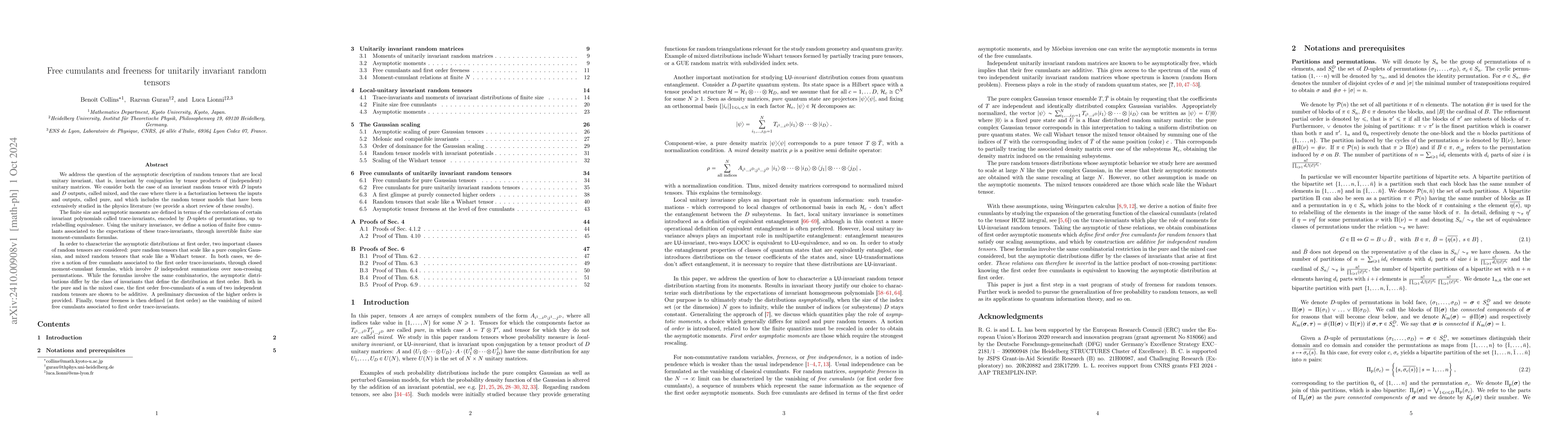 Thumbnail for Free cumulants and freeness for unitarily invariant random tensors
