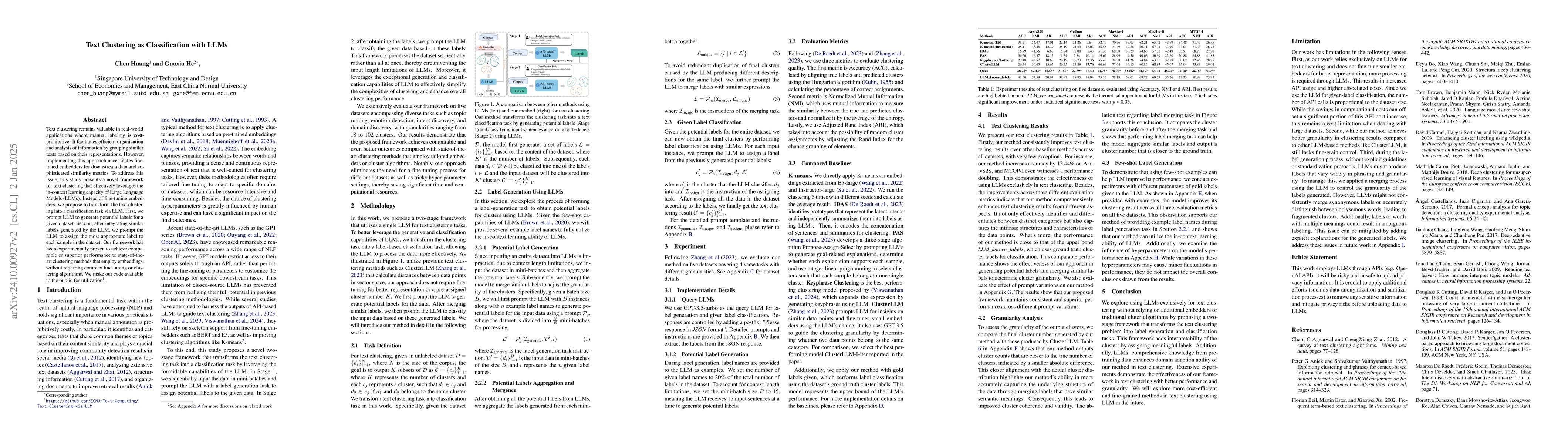 Thumbnail for Text Clustering as Classification with LLMs