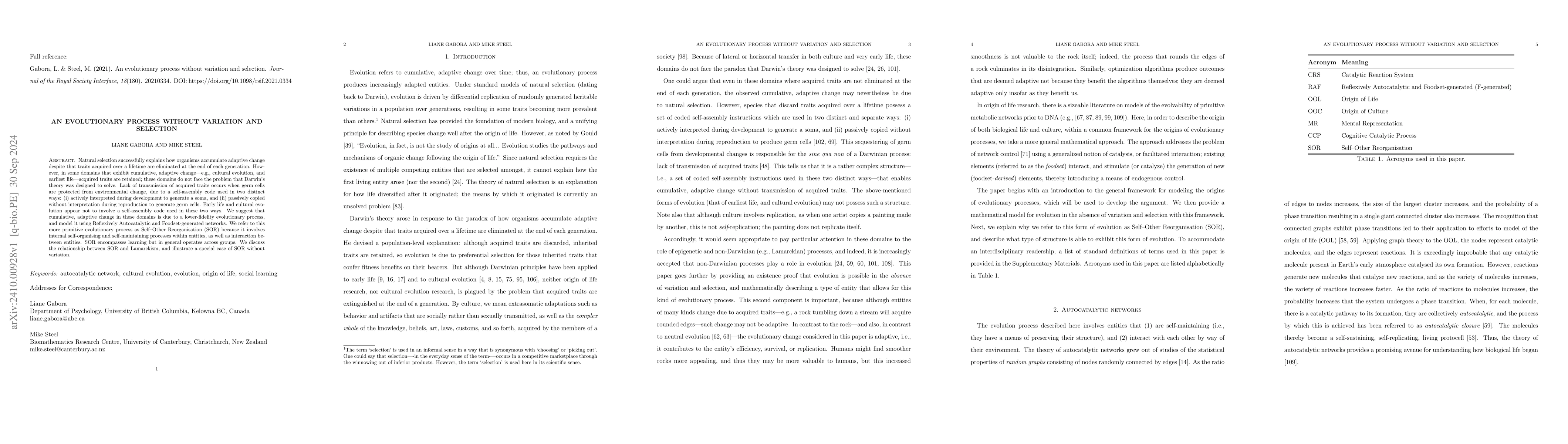 Thumbnail for An evolutionary process without variation and selection