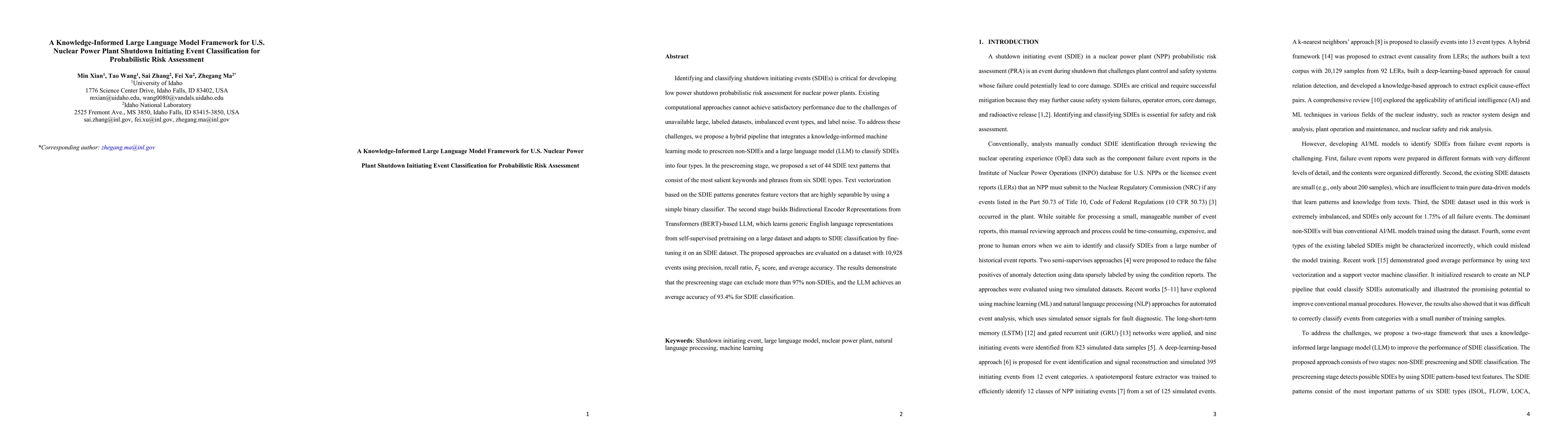 Thumbnail for A Knowledge-Informed Large Language Model Framework for U.S. Nuclear
  Power Plant Shutdown Initiating Event Classification for Probabilistic Risk
  Assessment